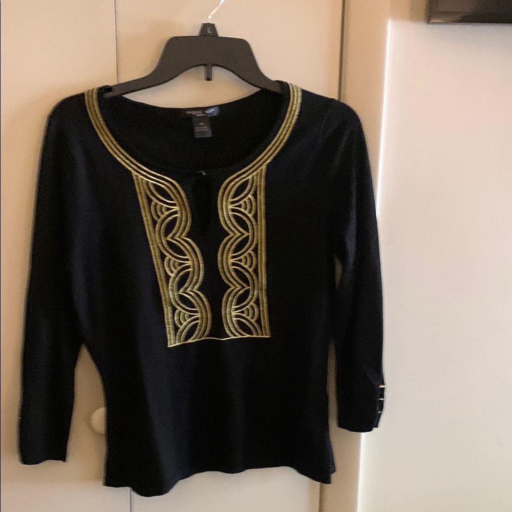 Chic Black and Gold Embellished 3/4 Sleeve Blouse